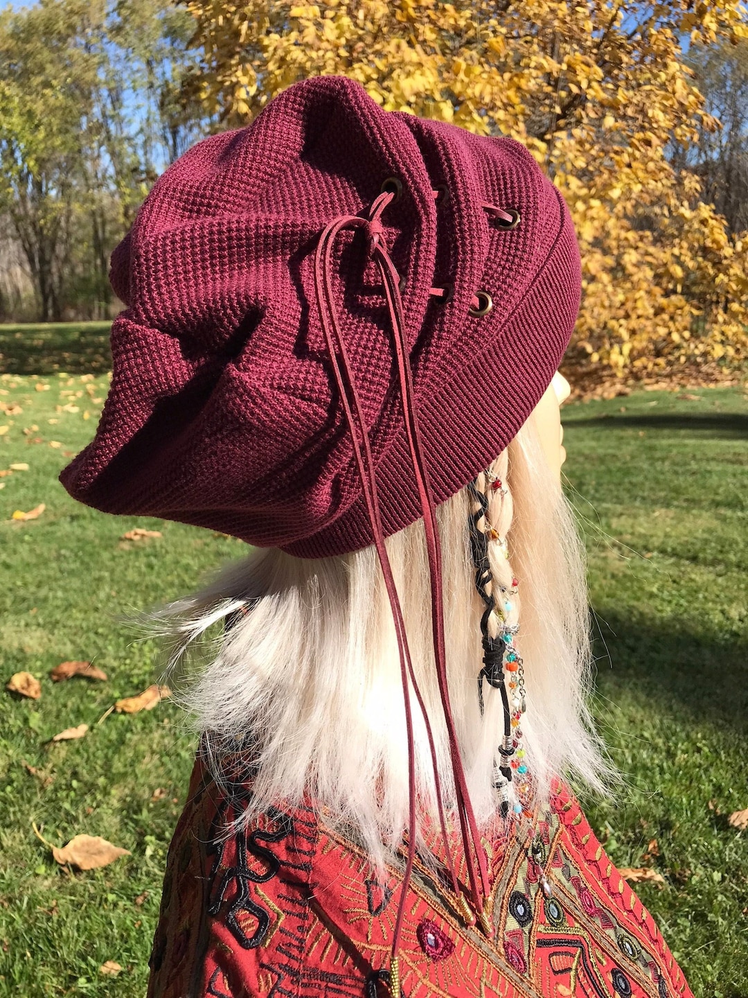Women Slouchy Beanies Hat Burgundy Wine Red Thermal Knit Tam  display picture 3