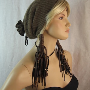 Leather Hair Wraps Bohemian Clothing Hair Jewelry Extensions,  Fringe Beaded  Leather Ponytail Holder Ties Z2111