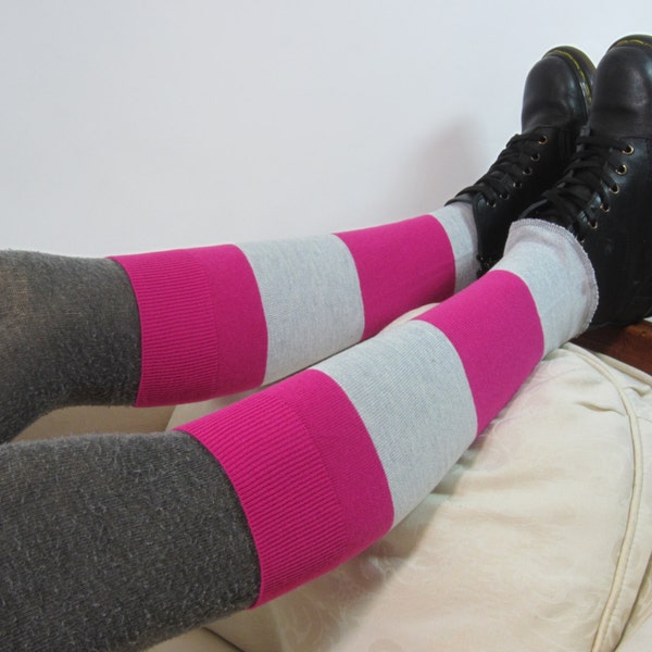Cashmere Boot Topper Knee High Boot Socks Leg Warmers Anime Wide Striped Pink Gray Cotton Knit A997