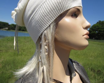 Sombrero de gorro Slouchy de las mujeres marfil ligero sombrero de verano algodón crema antajada de espalda tam A1432