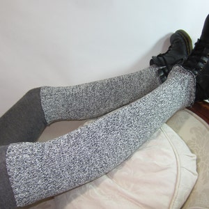 Black / White Leg Warmers Thigh High Over the Knee Knit Boot Sock A1051 A925