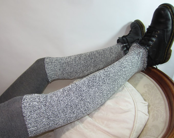 Black / White Leg Warmers Thigh High Over the Knee Knit Boot Etsy
