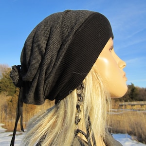 Cashmere Beanie Hat Noir Gris Slouchy Tam Surdimensionné Baggy Leather Tie Back Chapeaux pour femmes si doux! A1361