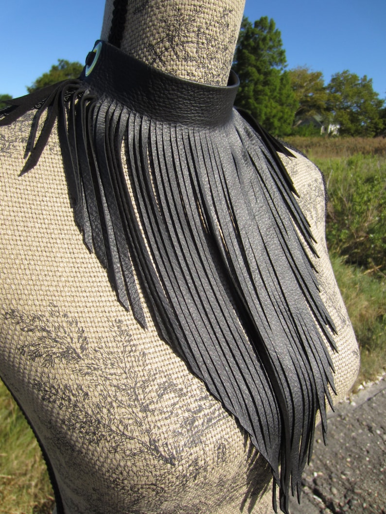 Long Leather Fringe Necklace Leather Jewelry Brown Bib Choker Etsy