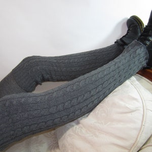 Yarn Dyed Cable Knit Tights Spring Winter Charcoal Gray Mauve