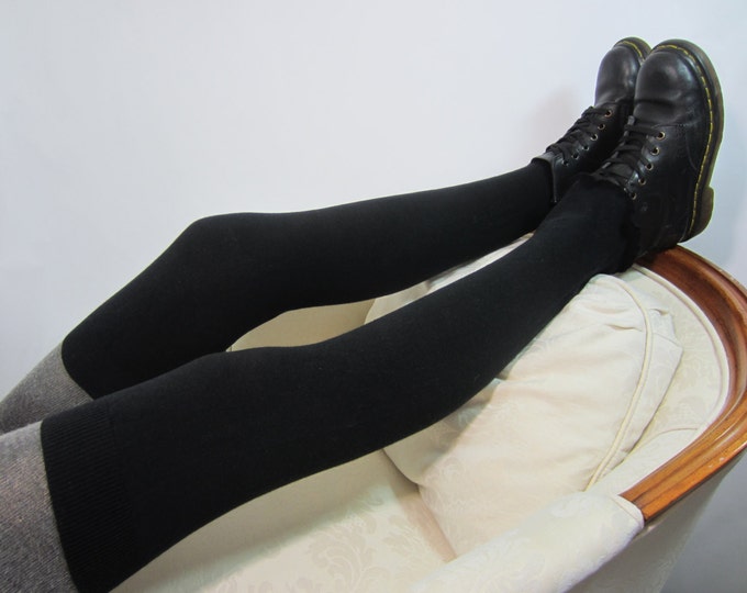 Black Merino Wool Thigh High Socks Over the Knee Socks Knit Leg Warmers
