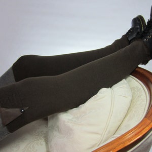 Thigh High BOOTS SOCKS Over The Knee Socks Leg Warmers Leather Trim Dark Brown Legwarmers A1607-L