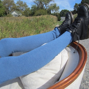 Teal Blue Cotton Thigh High Leg Warmer Women's Over the Knee Socks Knit Boot Sock A937