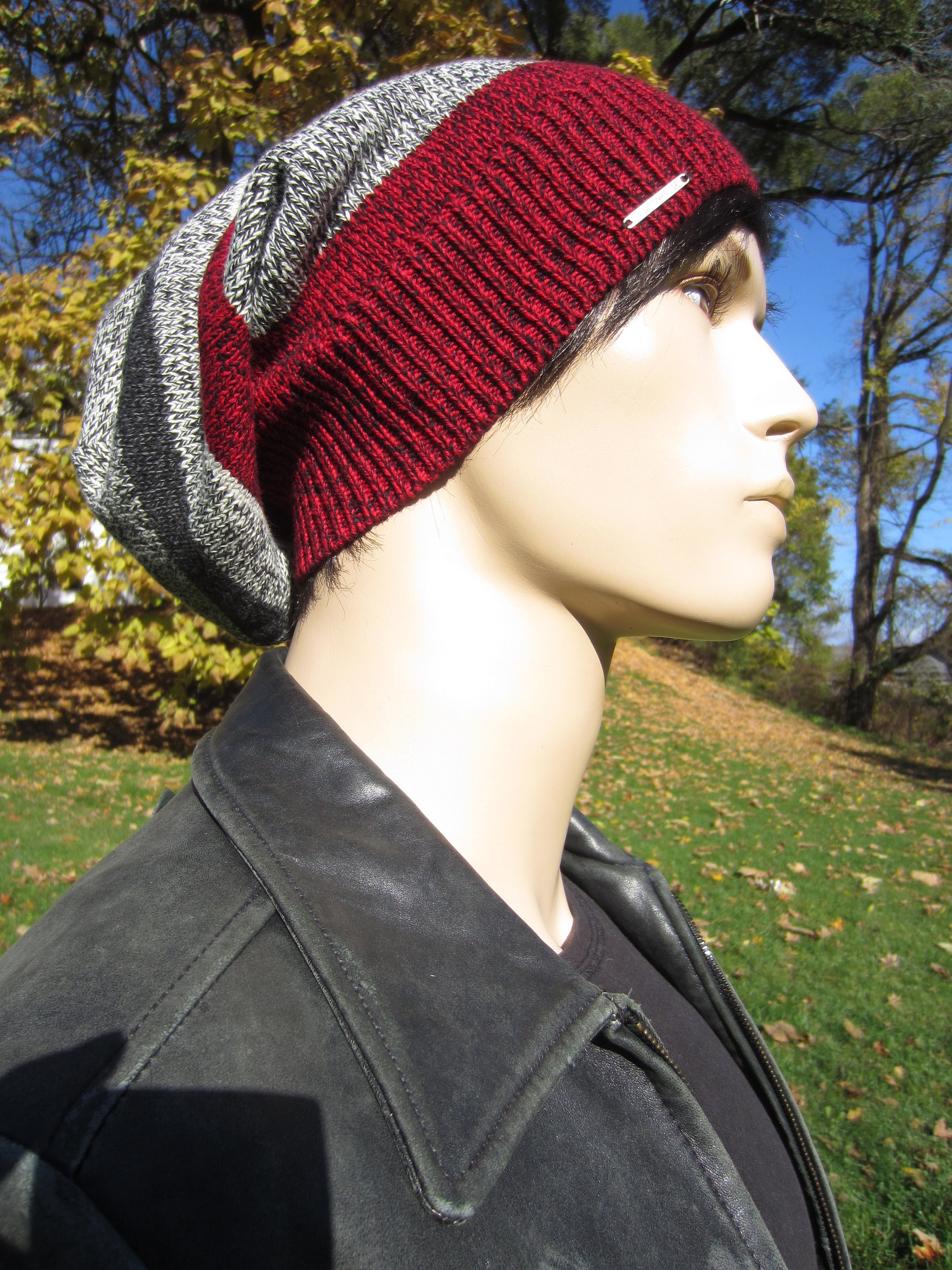 Handmade Cotton Striped or Solid Custom Slouchy Beanie Hat open Small Dread Tam 