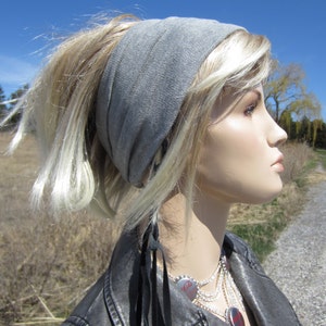 Hipster Hair Wrap Headband Yoga Turban Cotton Light Gray Cloud Women's Wide Knit Hair Band A1149 image 1