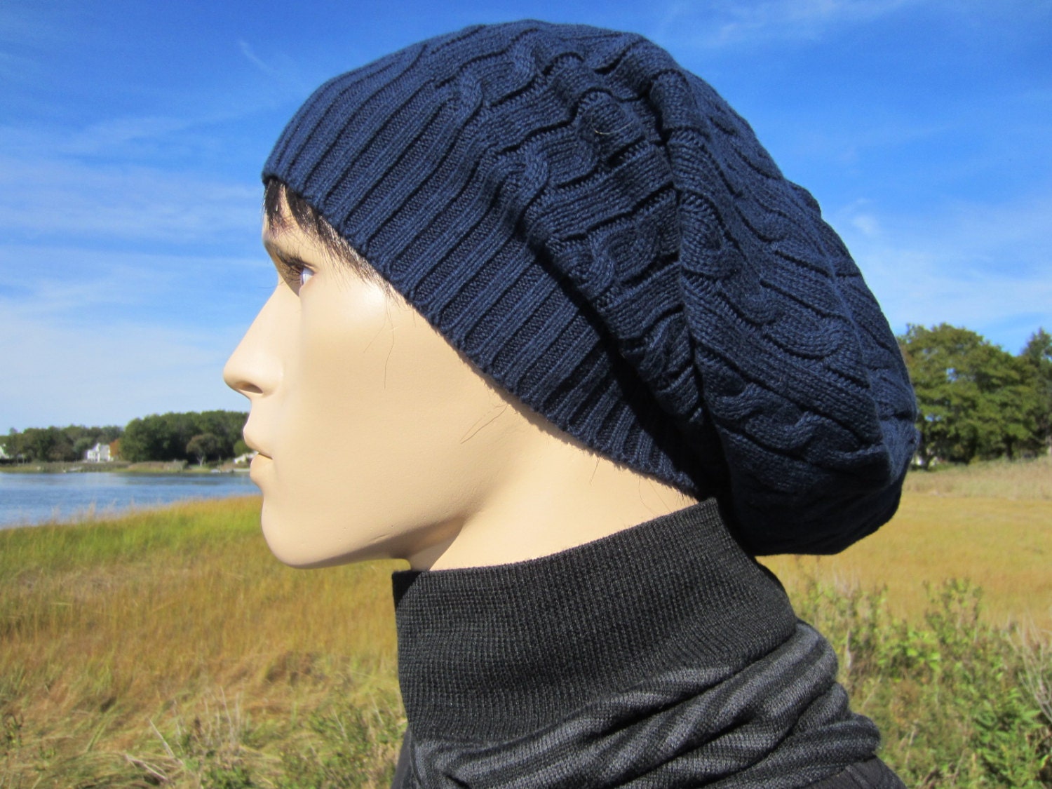 mens navy blue beanie hat