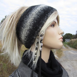 Ear Head Warmers Wool Headband Hairband Muff, Warm Black OMBRE Striped Ski Snow Tube Hat A1037 image 2