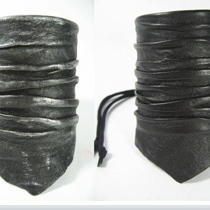 Men's Womens Black Leather Cuff Bracelet, Leather Wristband Unique Handcrafted Jewelry  L2001