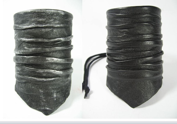 Men's Womens Black Leather Cuff Bracelet, Leather Wristband Unique Handcrafted Jewelry  L2001