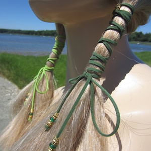 Leather Hair Ties Wraps Beaded Ponytail Holders Green Suede Braid Hair Extensions Bohemian Hair Accessories Braid in   Z114