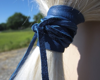 Paardenstaarthouder Haarelastiekje Blauw of zwart lederen wrap paardenstaart manchet haarsieraden accessoires Z301