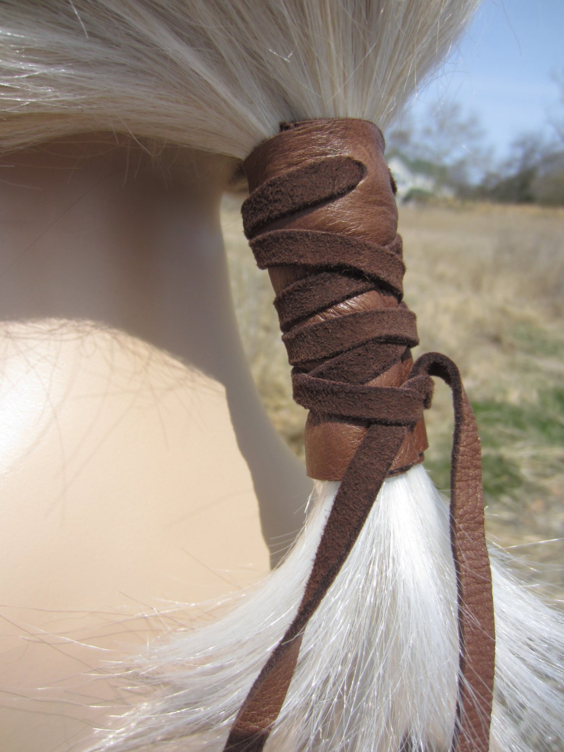 Ponytail Holder Hair Tie Brown Leather Wrap Pony Tail Cuff Etsy