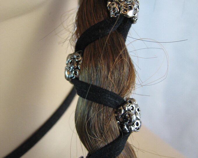 Leather Hair Wrap Headband With Skull Beads Biker Goth Chic Etsy