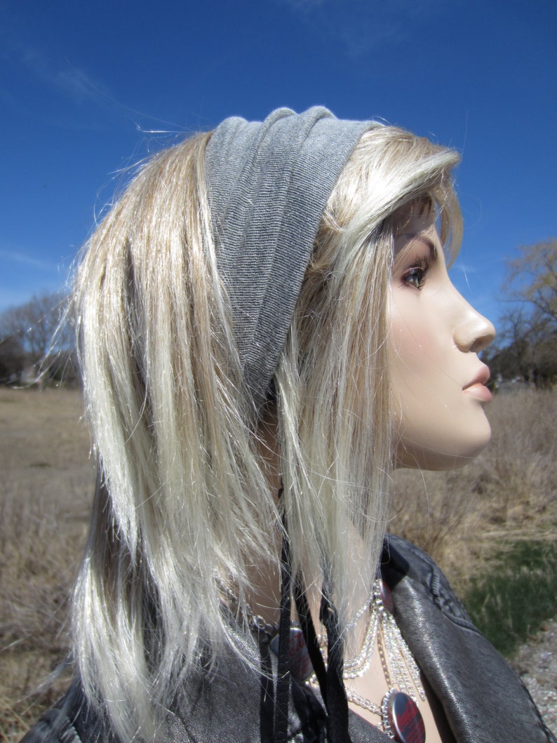 Hipster Hair Wrap Headband Yoga Turban Cotton Light Gray Cloud Women's Wide Knit Hair Band A1149 image 3