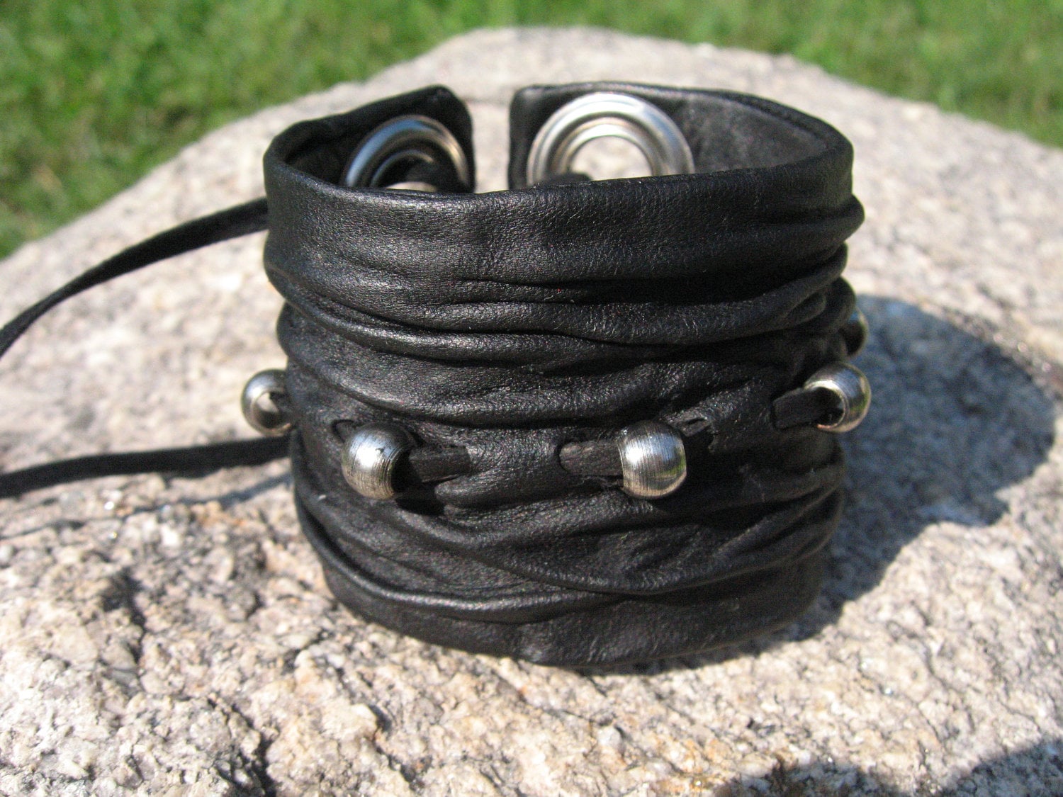 Black Mr S Leather Cuff Bracelet New Black Genuine Leather Bracelet Wristband Men main image 4
