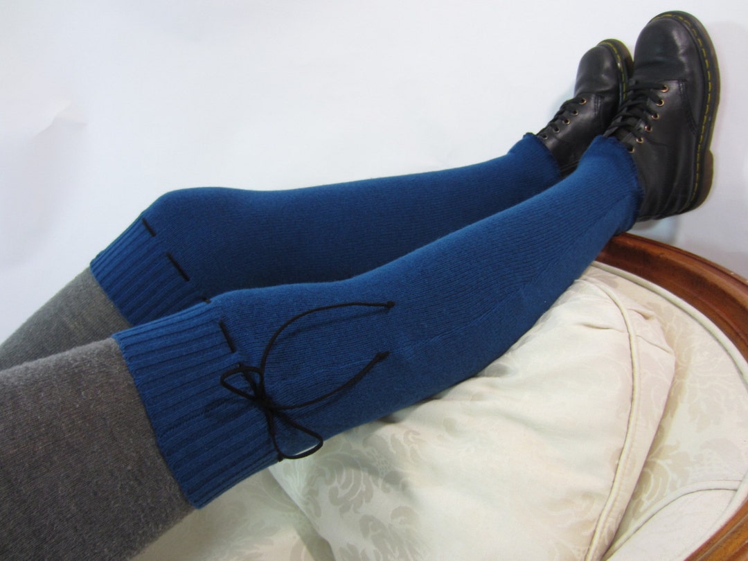 Wool Thigh High Socks Leg Warmers Teal Blue Extra Fine Merino Etsy