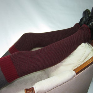 Thick Over the Knee Knit Socks Red / Gray Pattern Print Thigh High Leg Warmers A1798