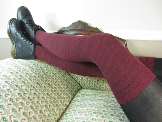 Women s Leg Warmers Over the Knee Thigh High Socks Burgundy Black Heather Stripe Knit Footless Cotton Boot Sock A1691 Etsy Norway