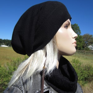Womens Black Tams Hats Big Head Slouchy Beanies A1385