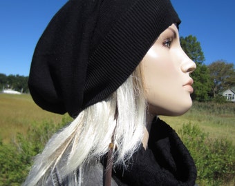 Womens Black Tams Hats Big Head Slouchy Beanies A1385