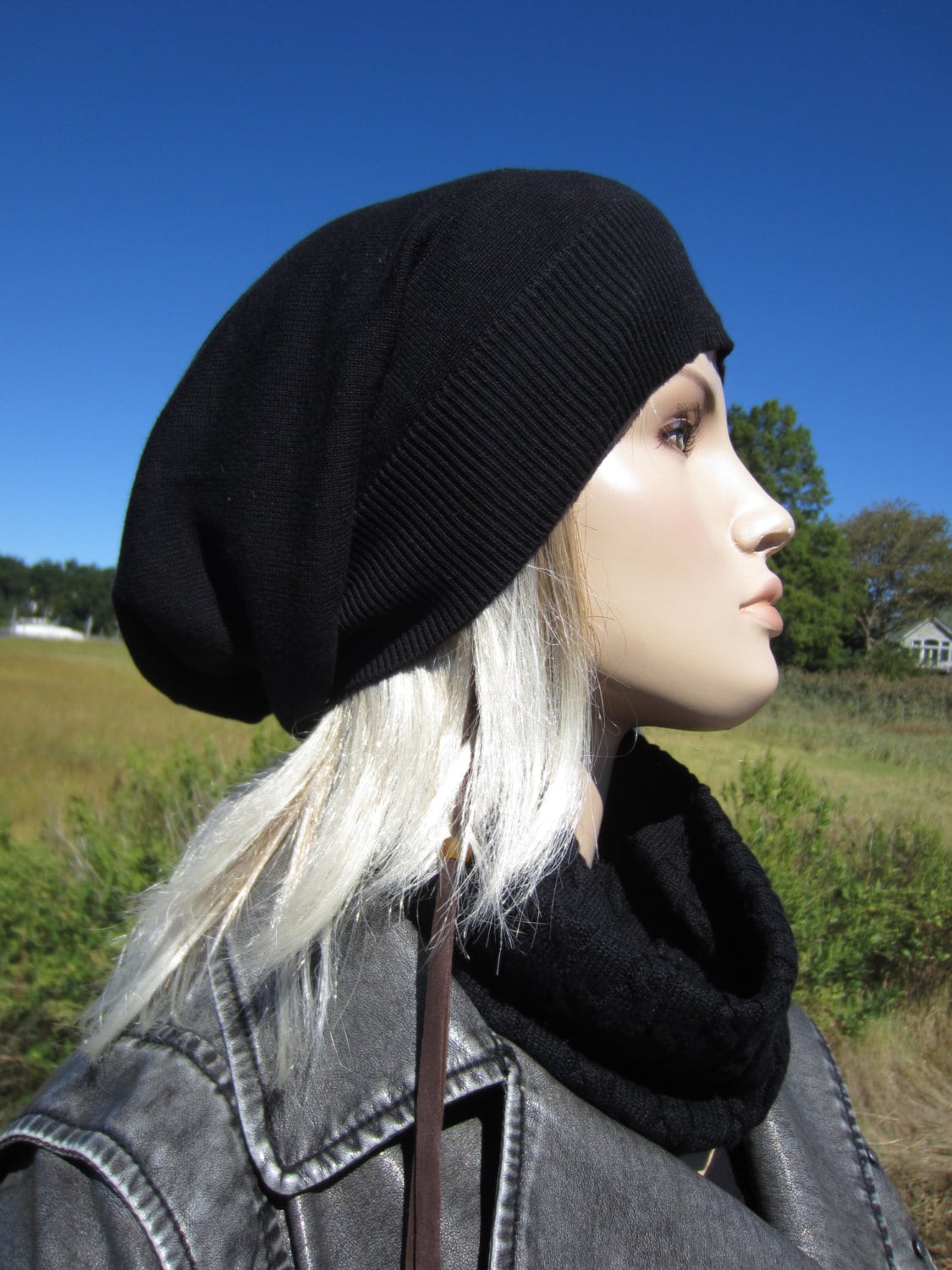 Womens Black Tams Hats Big Head Slouchy 