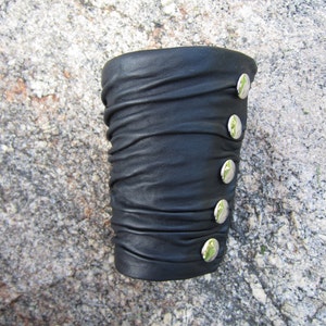 WIDE Black Leather Cuff Bracelet Crushed Wrinkled Hand Sculpted Wristband Bracer Custom Made L2050