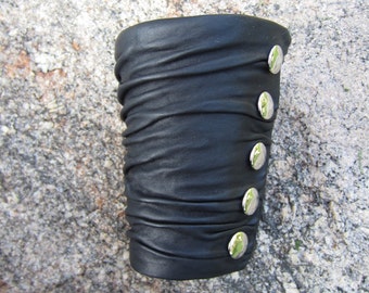 WIDE Black Leather Cuff Bracelet Crushed Wrinkled Hand Sculpted Wristband Bracer Custom Made L2050