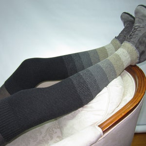 Cotton Stripe Thigh High Socks For Women Leg Warmers Thick Charcoal Gray Ombre Striped Over the Knee Socks Boot Socks A1900
