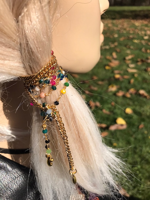 ★VVV ★ BEADED CHAIN STRAP HAIR PIN Beaded Gold Chain Hair Wrap Clip Braid in Hair Styles
