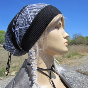 Black Lace Dress Hat Women's Knit Lightweight Summer Beanie Bohemian Clothes Slouchy Beanies Tams Black & White Leather Tie Back A1832 image 2