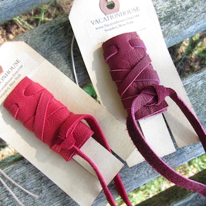 Red or Burgundy Leather Hair Wrap Ponytail Holder Hair Jewelry BOHO Bohemian Resort Wear for Pig Tails Z1010