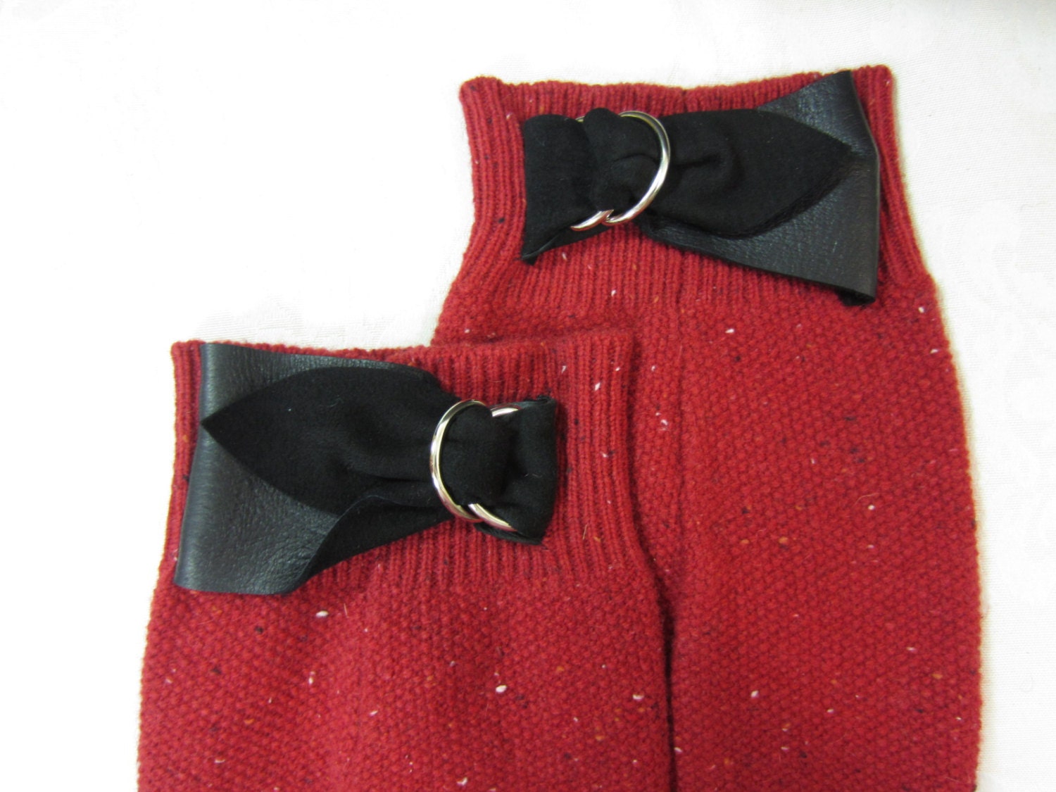 Black Leather Trim Thigh High Boots Socks Red Wool Leg Warmers - Etsy