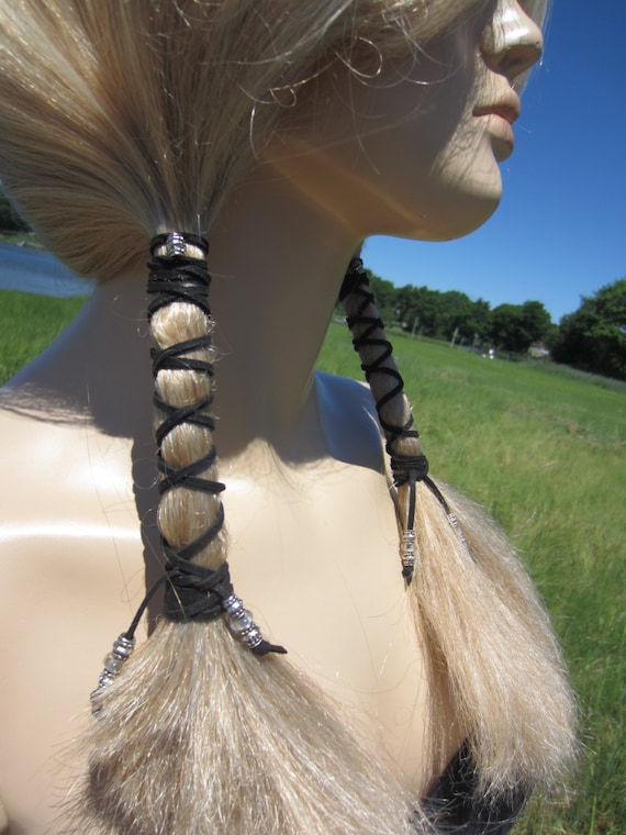 Beaded Hair Wraps BOHO Hair Styles Black Leather Ties  display picture 2