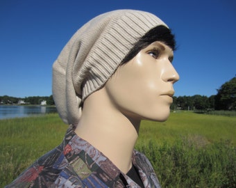 Winter Hat Men's Slouchy Beanie Tan Light Brown Thick Knit Slouch Tam Warm Winter Hats A1281