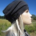 Slouchy Beret Oversized Beanie Leather Trim Hat with Leather Corset Lace Ties Charcoal Gray Women's Slouch Tams A1426