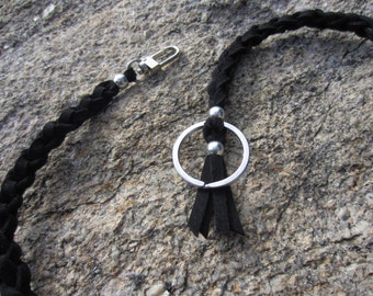 Long Belt Key Chain Lanyard KeyChain Men's Leather Key Holder Fob Hook, Black / Brown Suede Gift Boxed Z1020