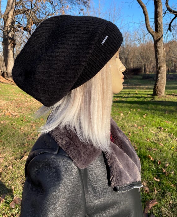 Luxury Thick Cashmere Slouchy Beanie Extra Long Tam 100  display picture 2