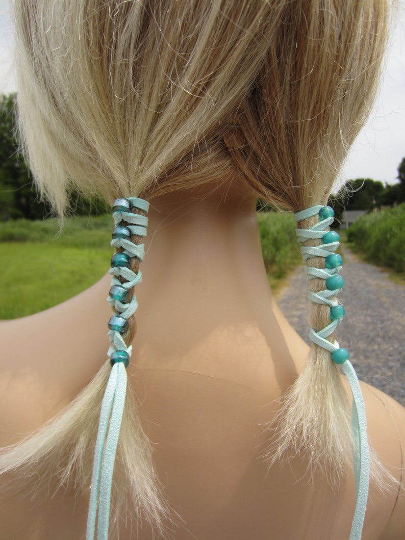 Leather Hair Ties Wraps Ponytail Holders Beaded Extensions Etsy