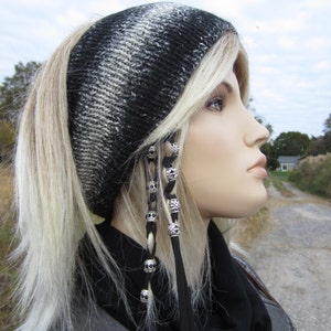 Ear Head Warmers Wool Headband Hairband Muff, Warm Black OMBRE Striped Ski Snow Tube Hat A1037 image 5