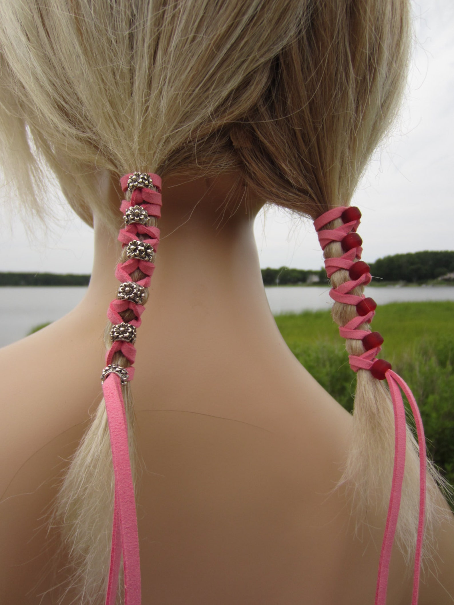 Beaded Leather Hair Ties Wraps Ponytail Holders Hair Bead Etsy