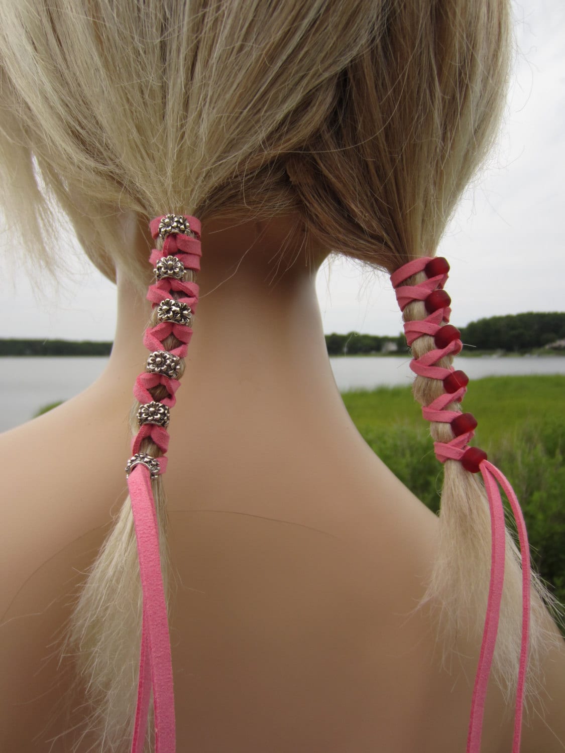 Beaded Leather Hair Ties Wraps Ponytail Holders Hair Bead