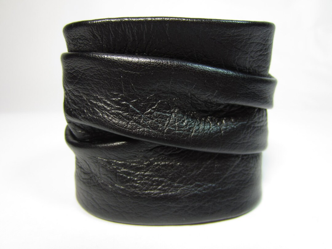 Twisted Black Leather Cuff Wrap Wristband Mens Ladies Soft Italian ...