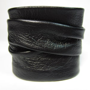 Twisted Black Leather Cuff Wrap Wristband Mens Ladies Soft Italian Leather Bracelet Gift Boxed L2222