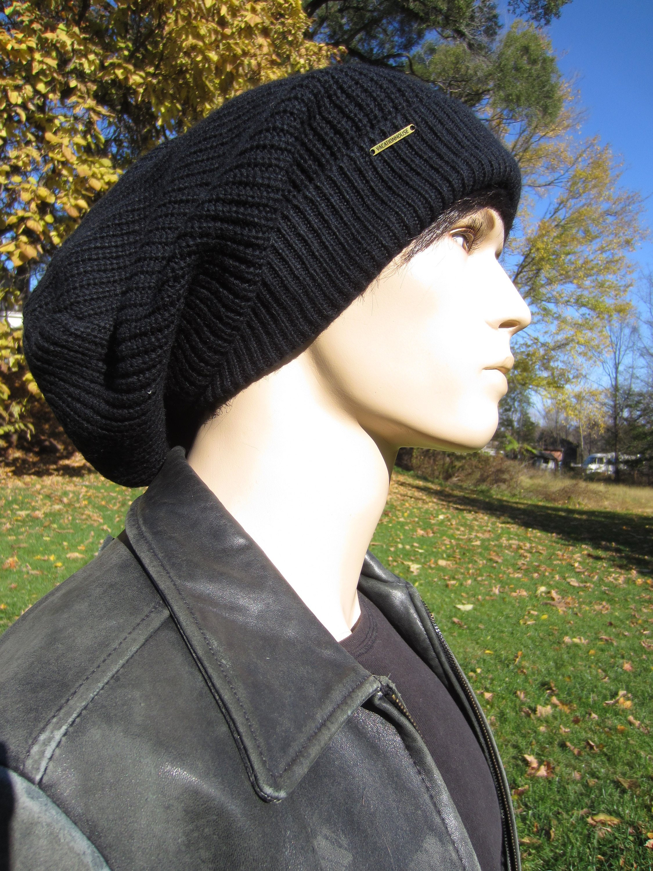 Long Back Thick Black Men's Knit Solid Black Etsy