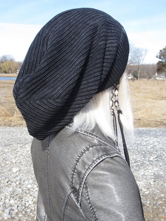 Big Baggy Tam Red Cotton Knit Hat Oversized Slouch Tam Hat Black